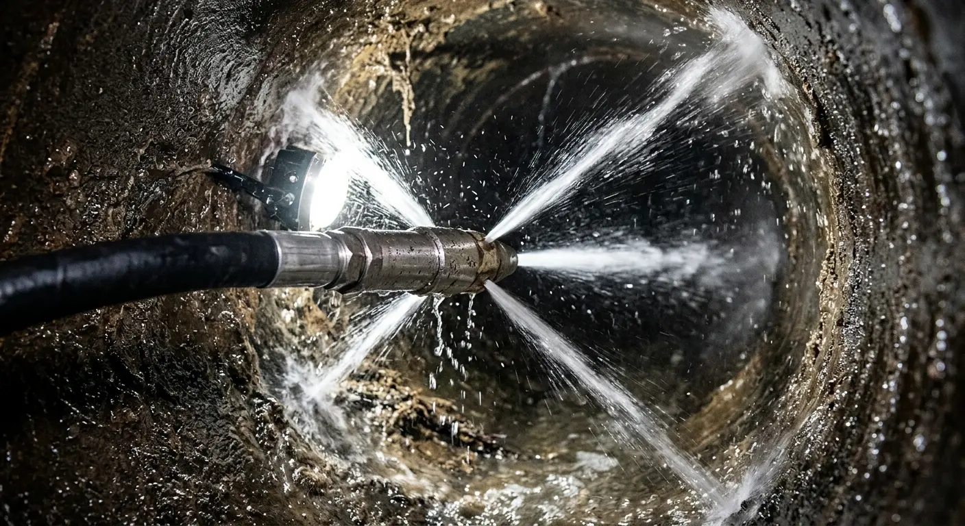 High-pressure hydro jetting nozzle cleaning sewer pipe for Storm Drain Cleaning in Richardson